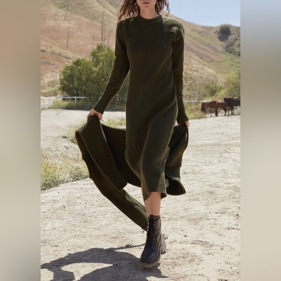 Anine Bing Aurora Sweater Dress Army Green - US M - Picture 2 of 9